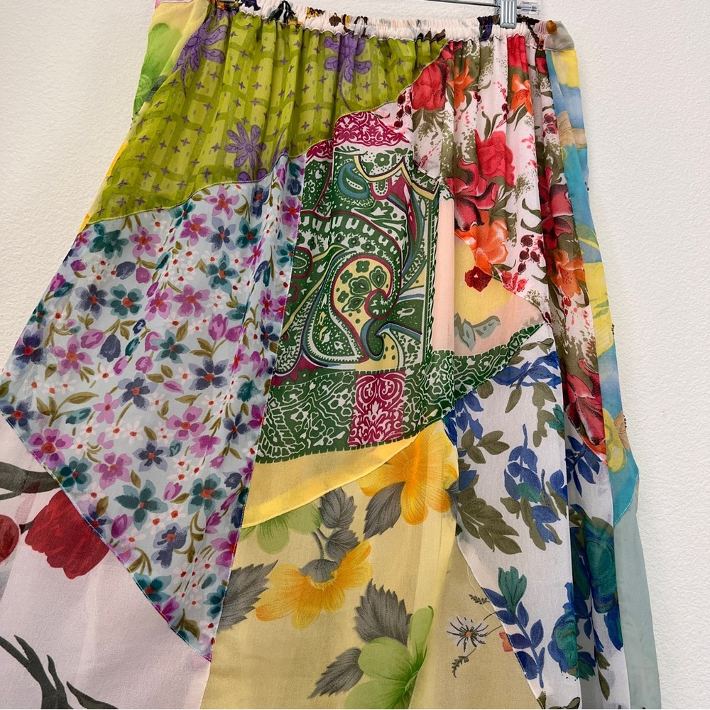 Sacred Threads Artsy Patchwork Boho Beaded Maxi Midi Skirt Floral Sz XL Cottage - Picture 4 of 14